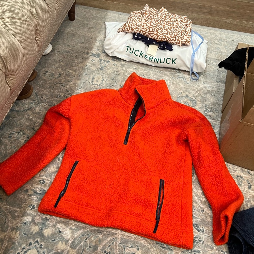 J Crew Bright Red/Orange Fleece Pullover